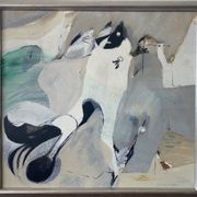 Mid-Century Modern "Flux" Swedish Vintage Abstract Oil Painting, Framed