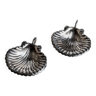 Silver-plated Shell Bowls, Set of 2, Vintage 1960s Italian Design, Silver Metal Condiment Dishes