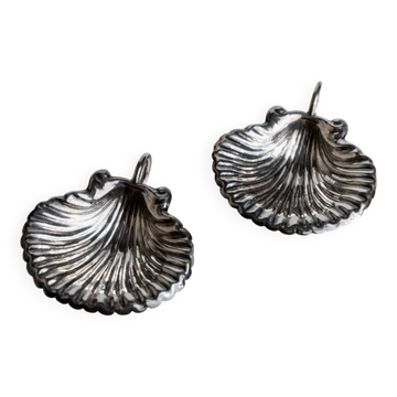 Silver-plated Shell Bowls, Set of 2, Vintage 1960s Italian Design, Silver Metal Condiment Dishes