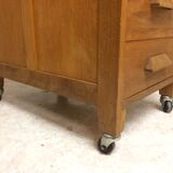 Old curtain oak wheeled box 1950