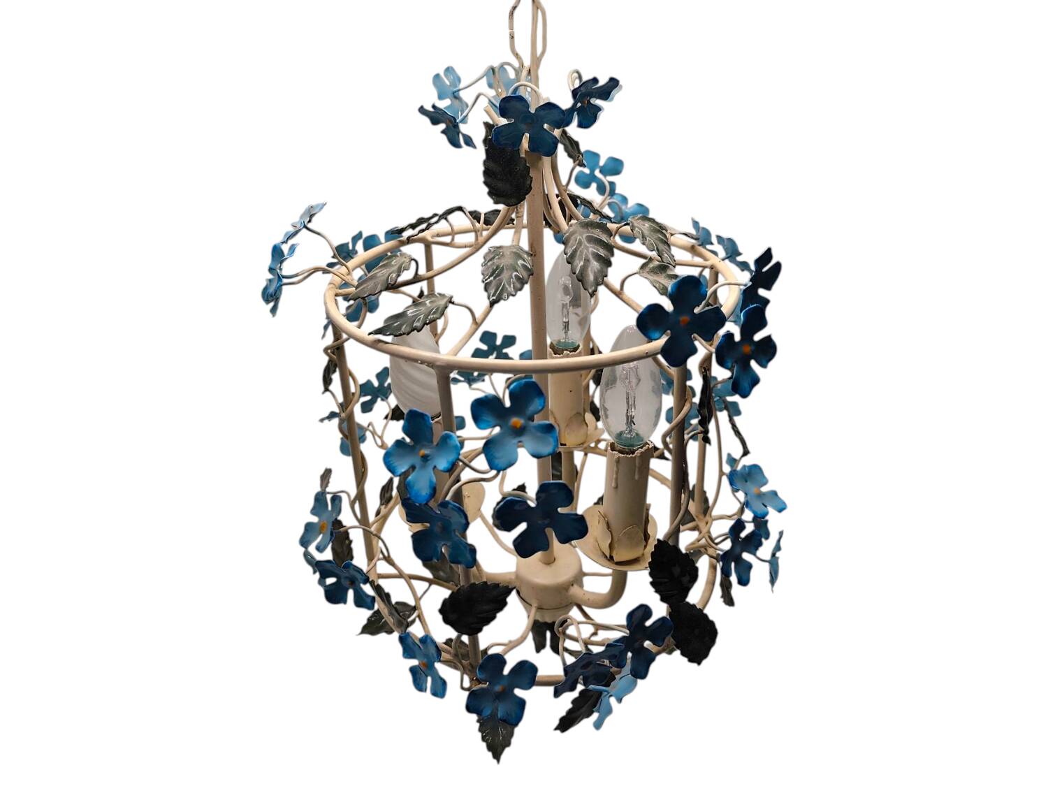 Vintage 1950s Italian Wrought Iron Floral Chandelier – Hand-Painted