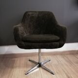 Fauteuil années 60/70 pivotant en velours marron