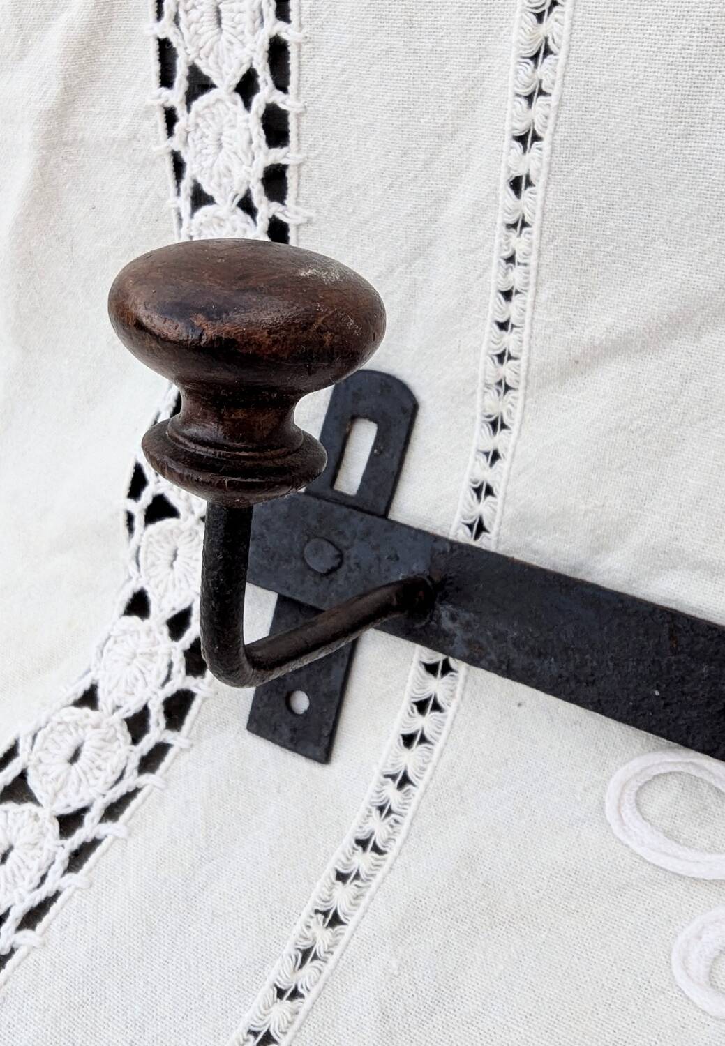 Wrought Iron Riveted Coat Rack with 3 Hooks Antique