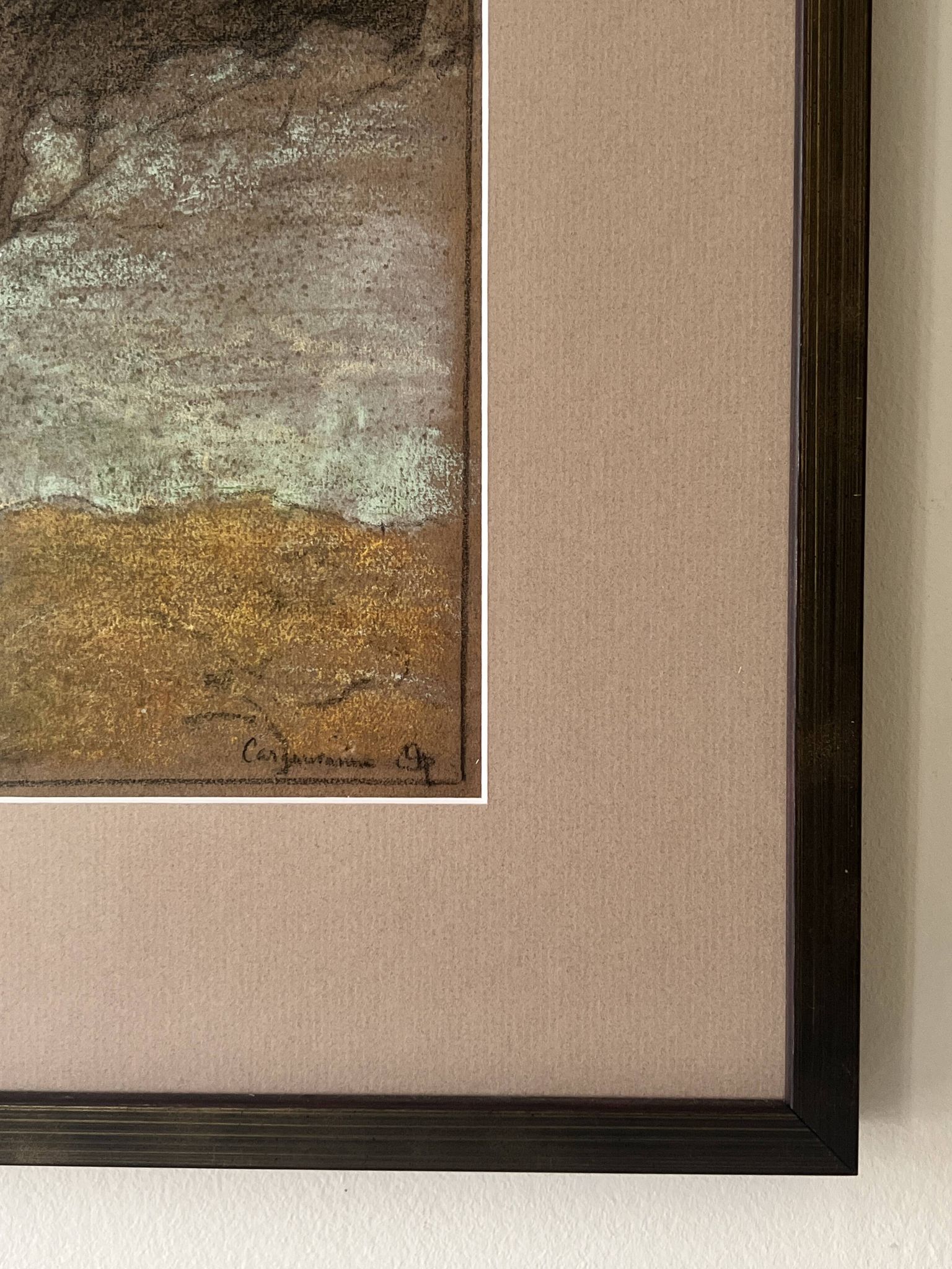 Tableau paysage en pastel sous verre signé Henri Marchal