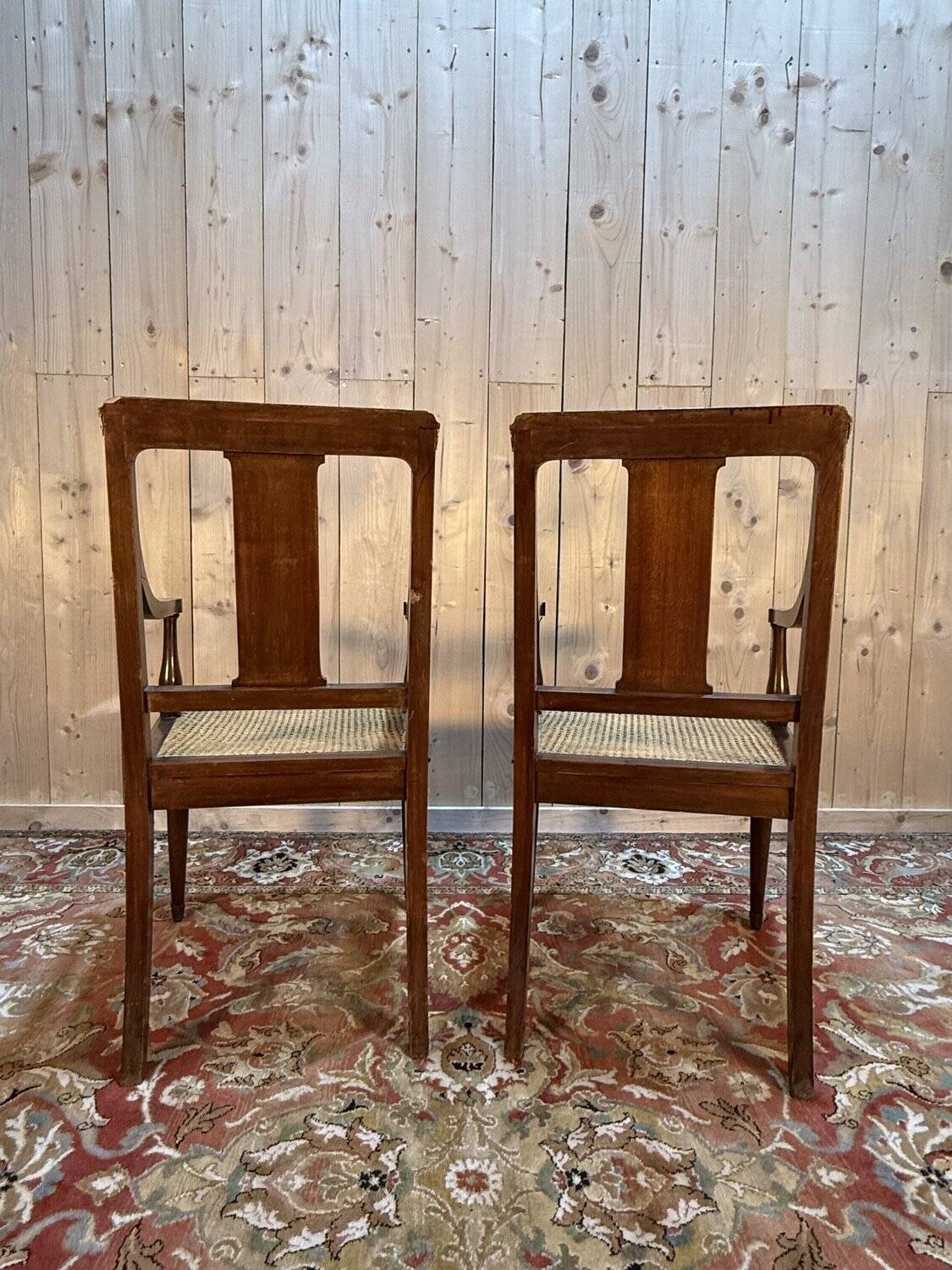 Pair of Art Deco armchairs with caning