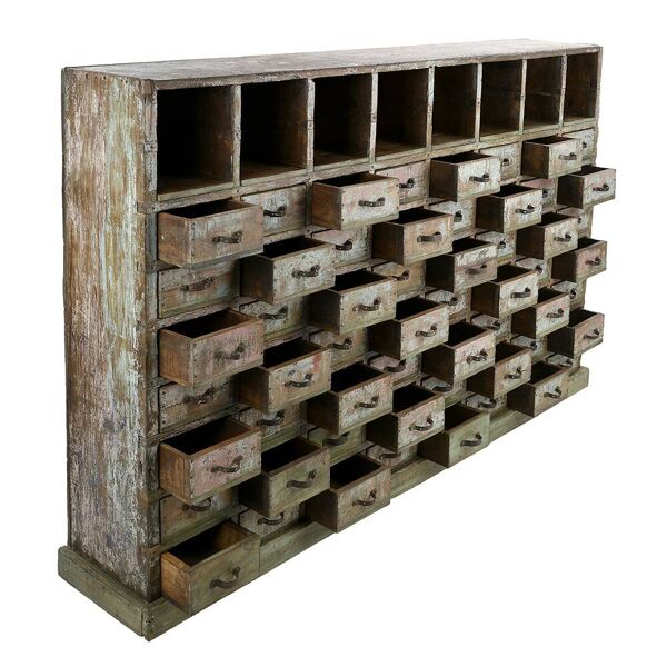 Meuble d’atelier en bois massif patiné à 56 tiroirs et 8 casiers