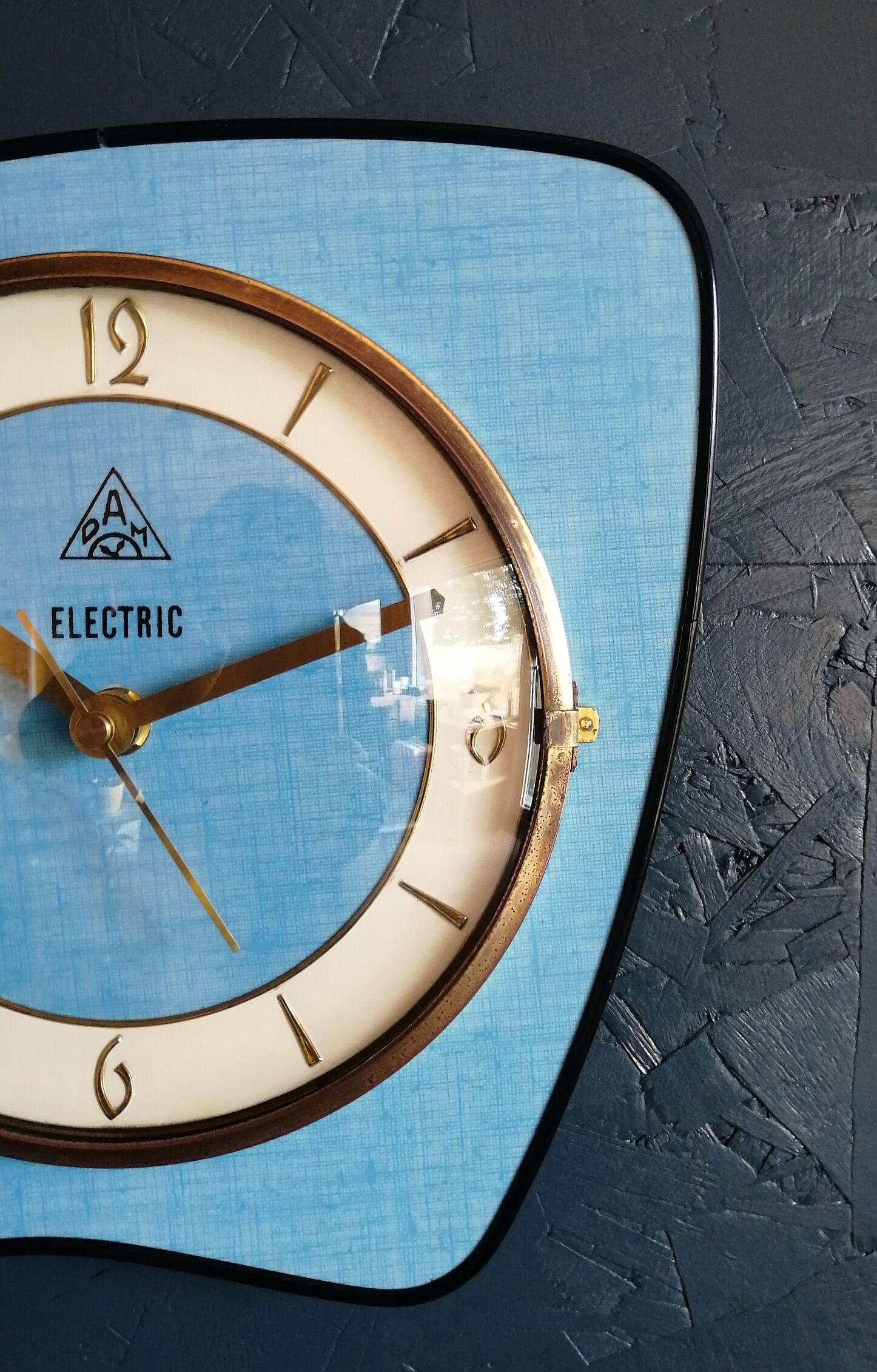Vintage formica clock silent wall clock "DAM Electric Blue"