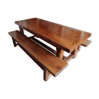 Table de ferme et ses 2 bancs en chêne massif