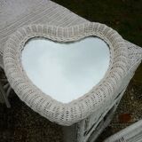 Vintage white rattan heart mirror 60-70, 47cm