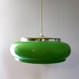 Vintage space age green saucer pendant light from the 1970s