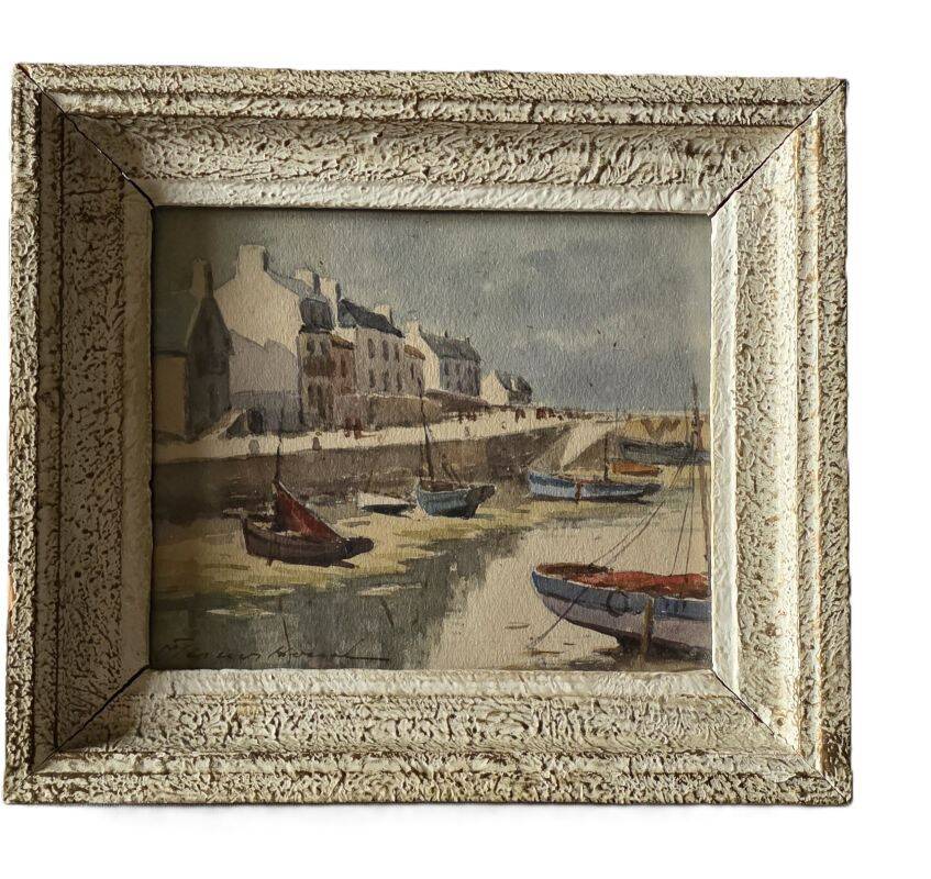 Claude HOUAL Marine Watercolour Titled "Port Haliguen" Circa 1950