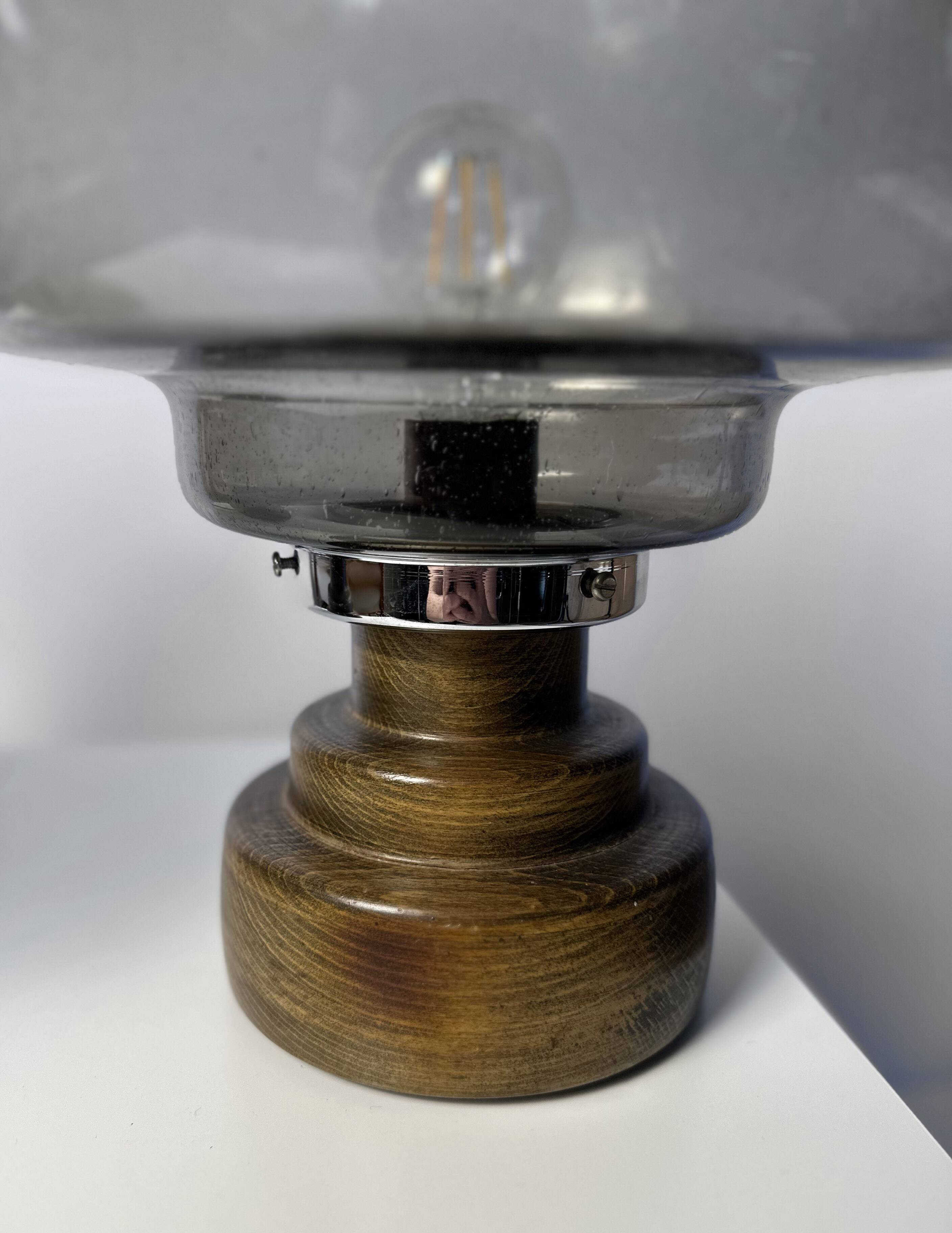 Set of 2 vintage Italian brutalist mushroom table lamps in smoked glass