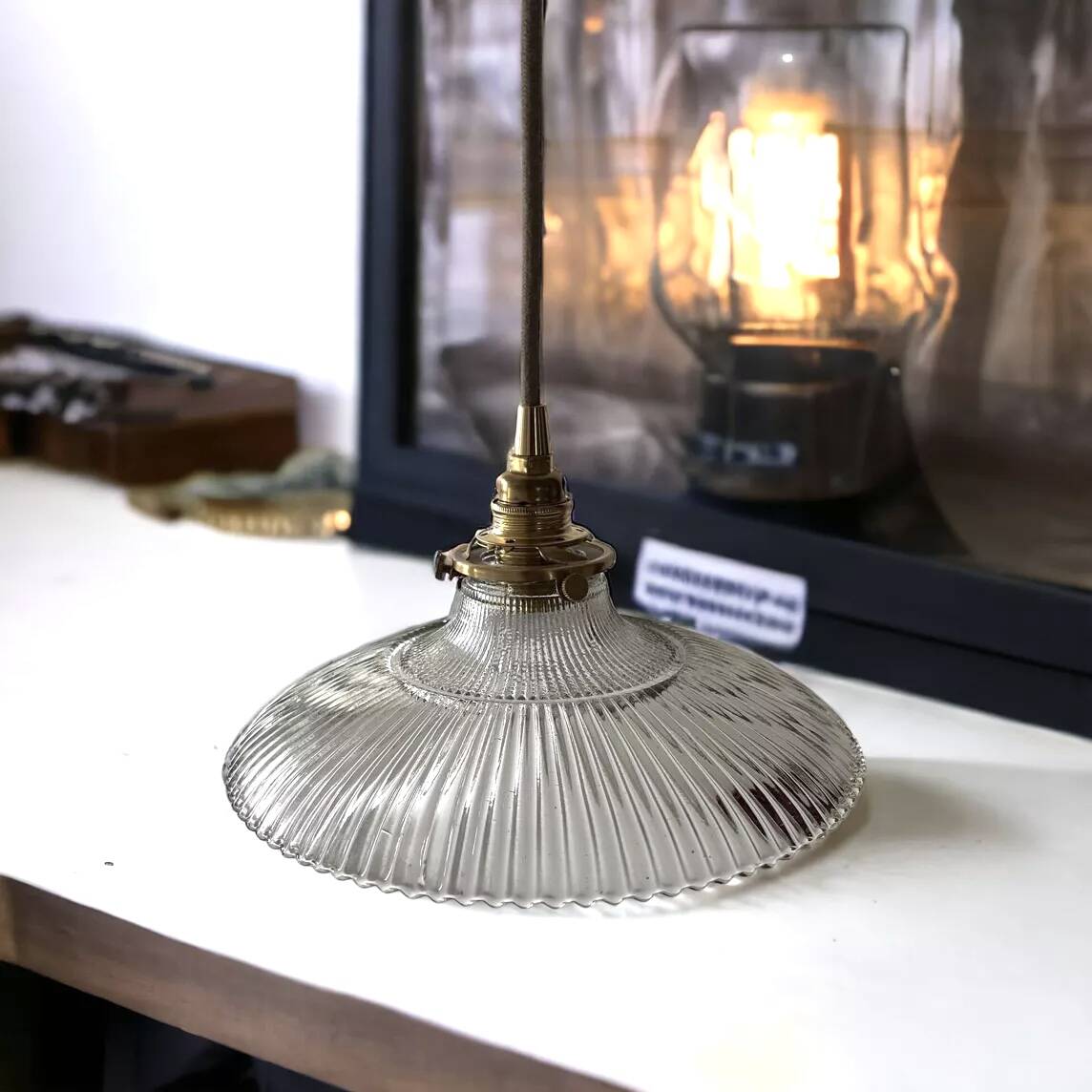 Vintage holophane glass pendant light