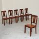 Set of 6 Art Deco chairs in Oak and Walnut with camel leather.