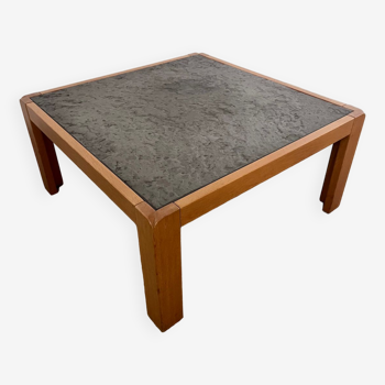 Old wood and natural stone coffee table, 70s design