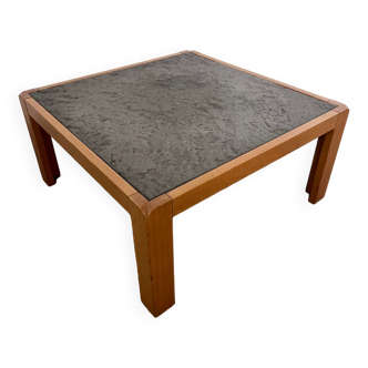 Old wood and natural stone coffee table, 70s design