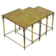 Vintage nesting table set france marbled glass copper plated metal fifties