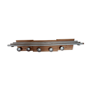coat rack, sandblasted wood and metal