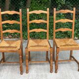 3 solid wood straw chairs, firm type, high back