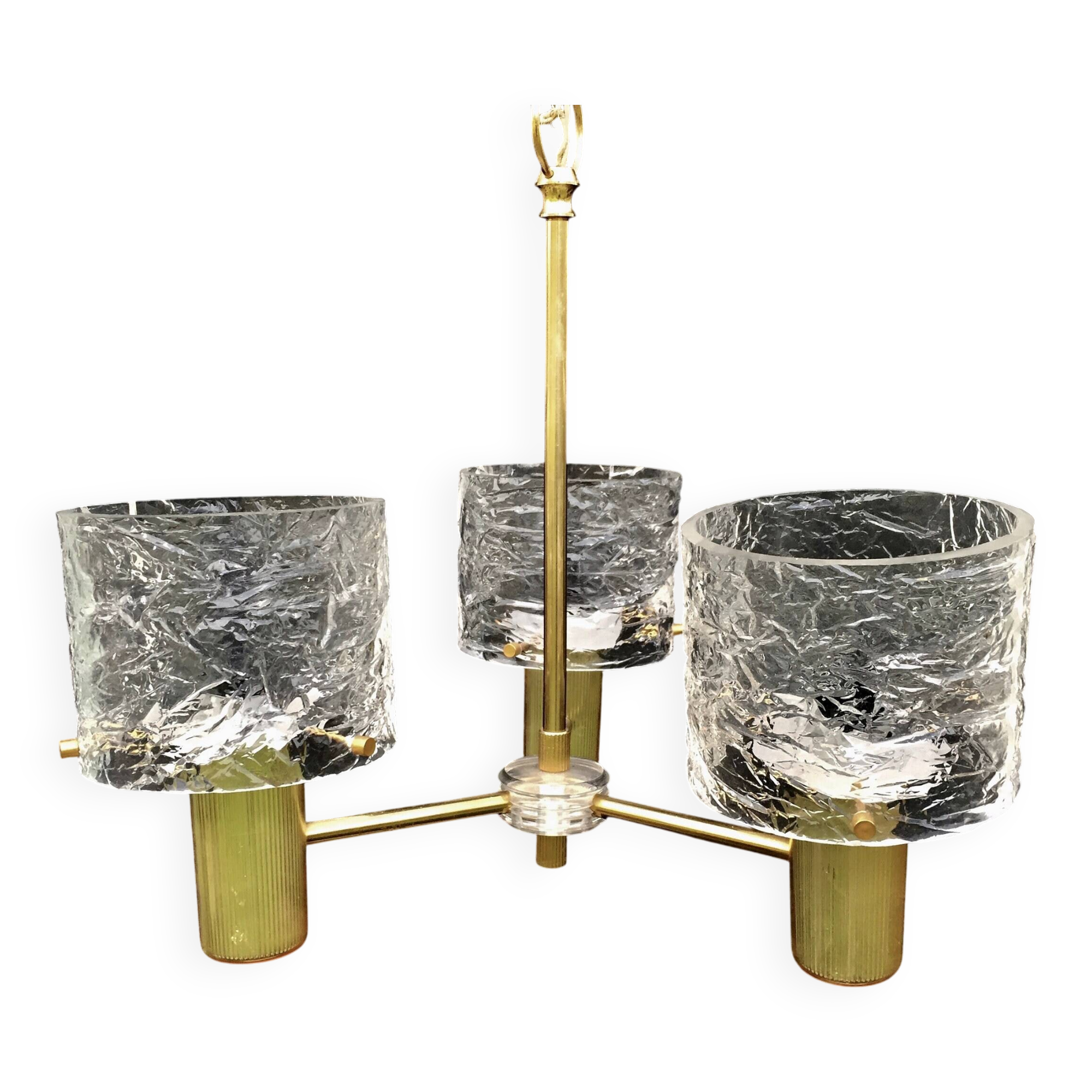 3-light tulip chandelier in gold plexiglass and plastic