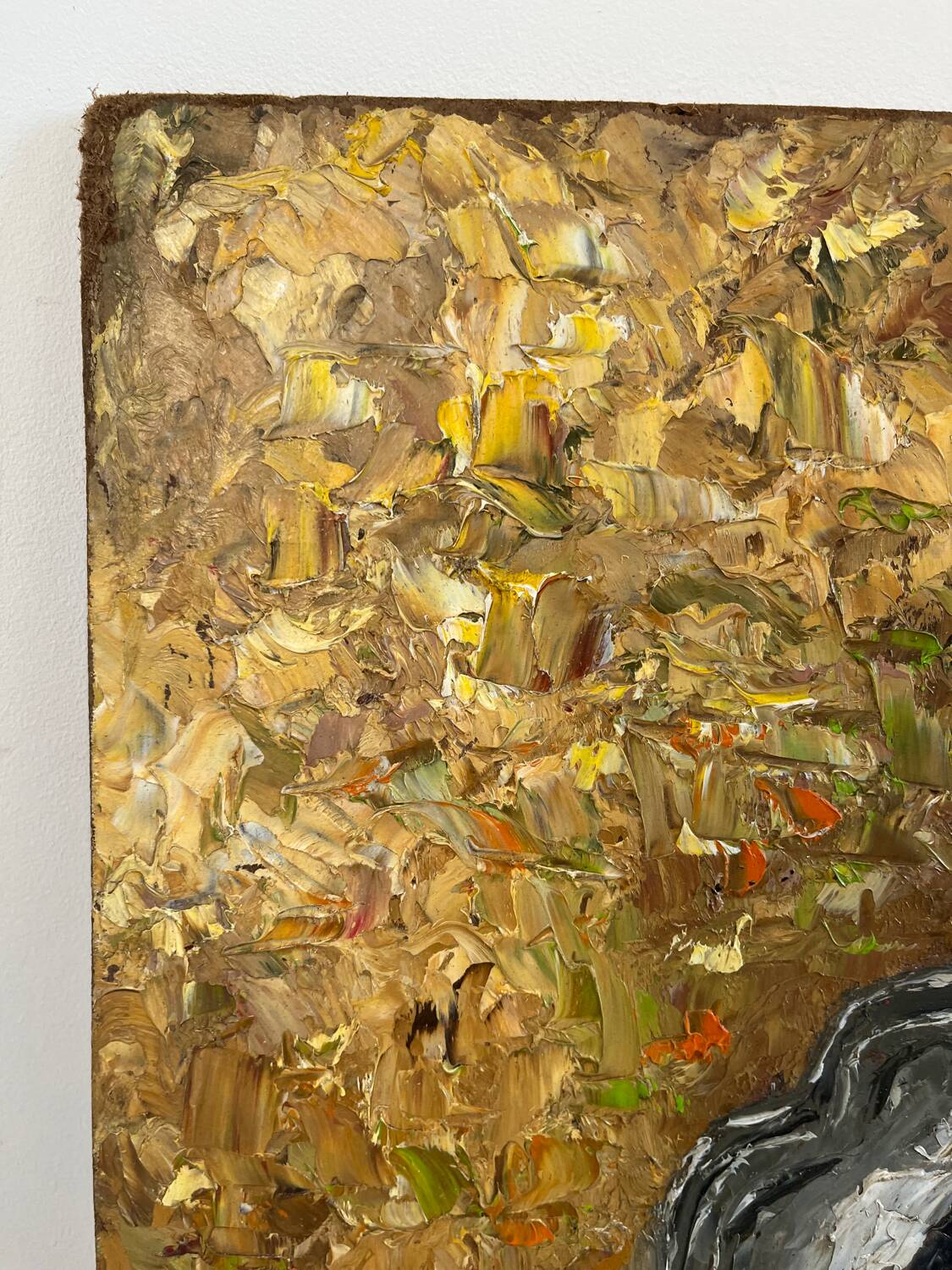Bouquet avec plateau et bougeoir, technique couteau sur panneau bois