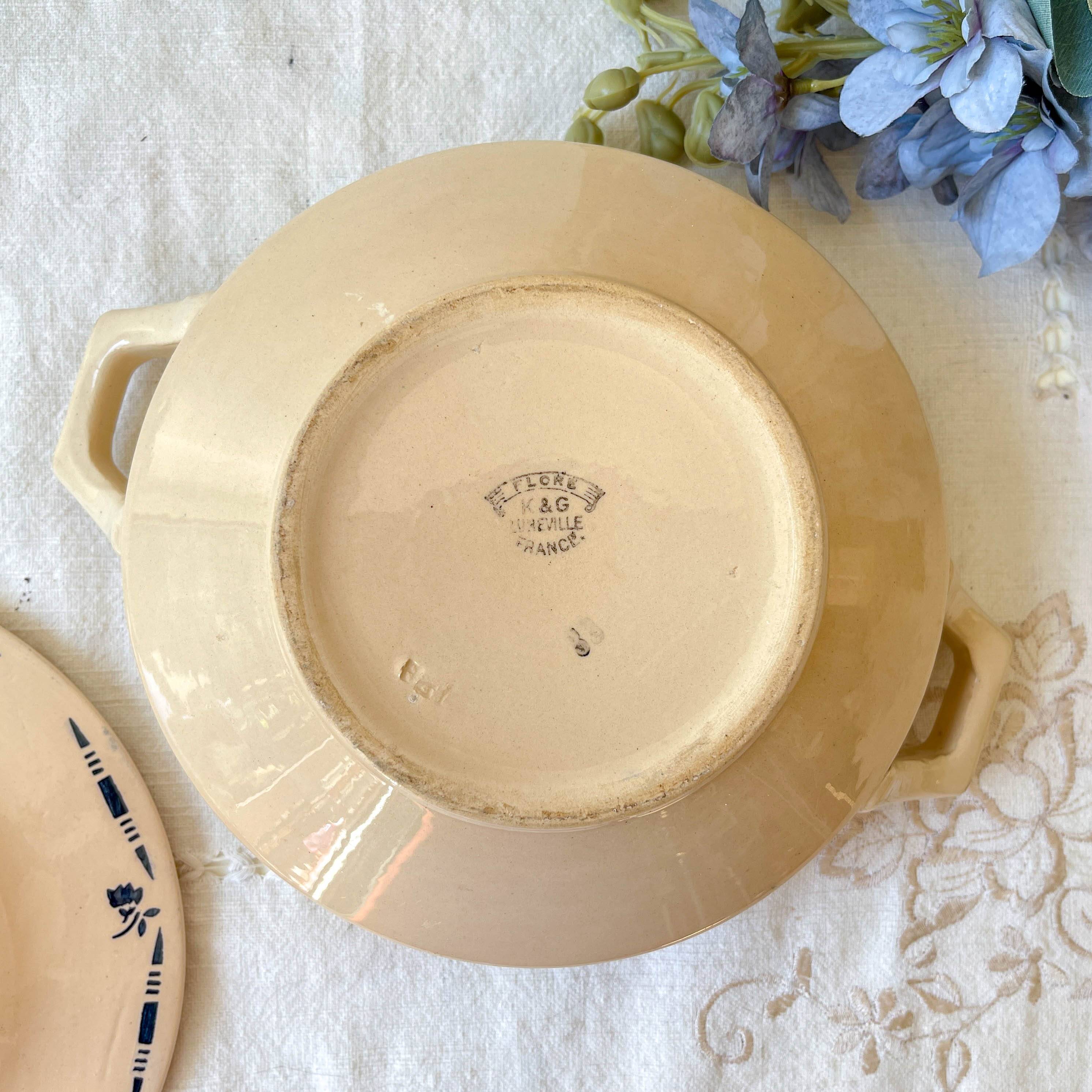 Small vintage porcelain soup tureen K&G Luneville "Flore" 1950s small blue flowers