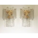 Pair of contemporary hammered strips ”listelli” murano glass wall sconces