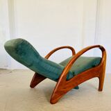 Vintage Danish Holserbro Møbelfabrik Lounge Chair & Stool in Green Suede
