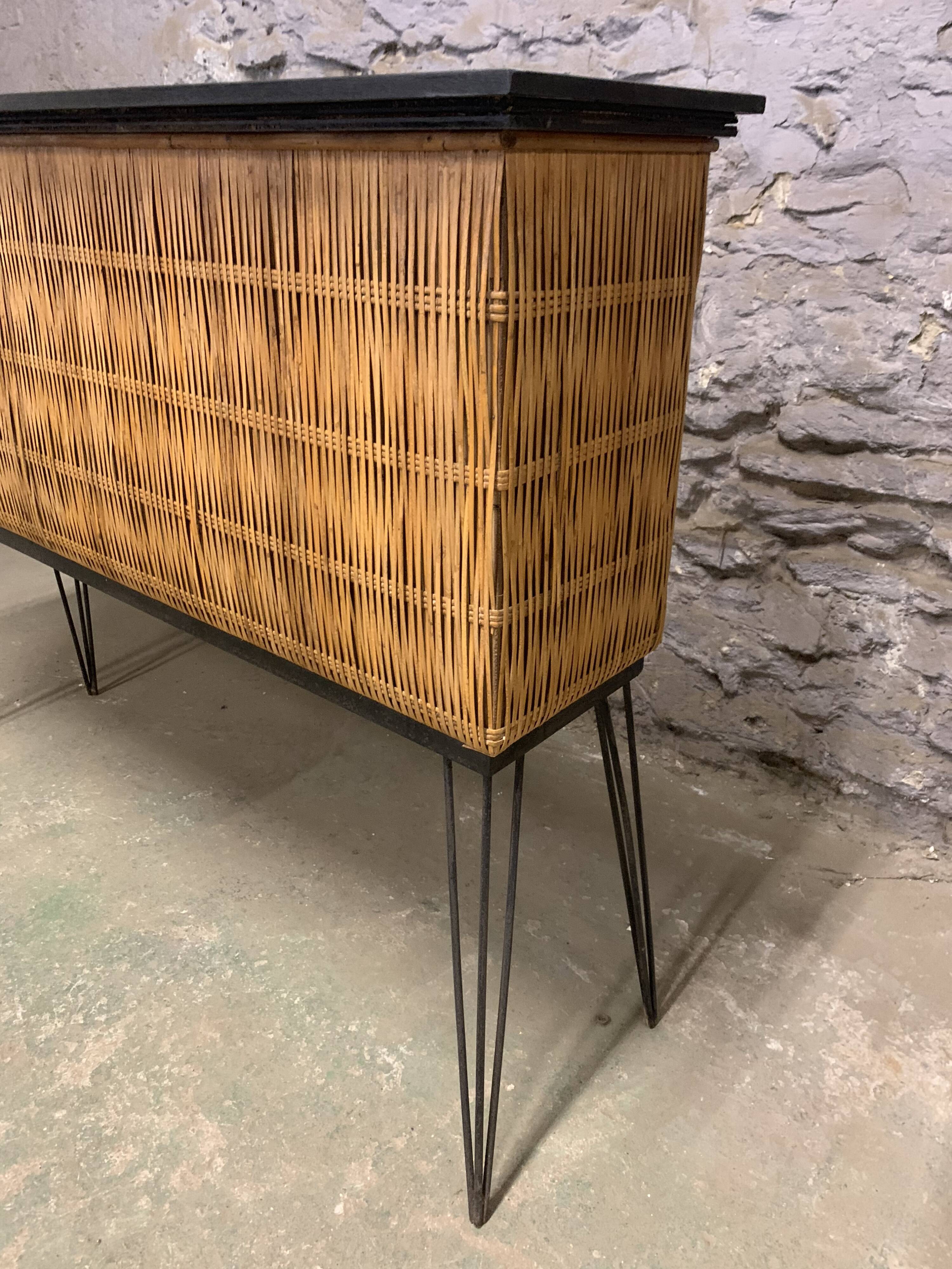 Vintage rattan and metal bar 1960