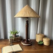 Large mahogany lamp with straw shade – "travel" spirit