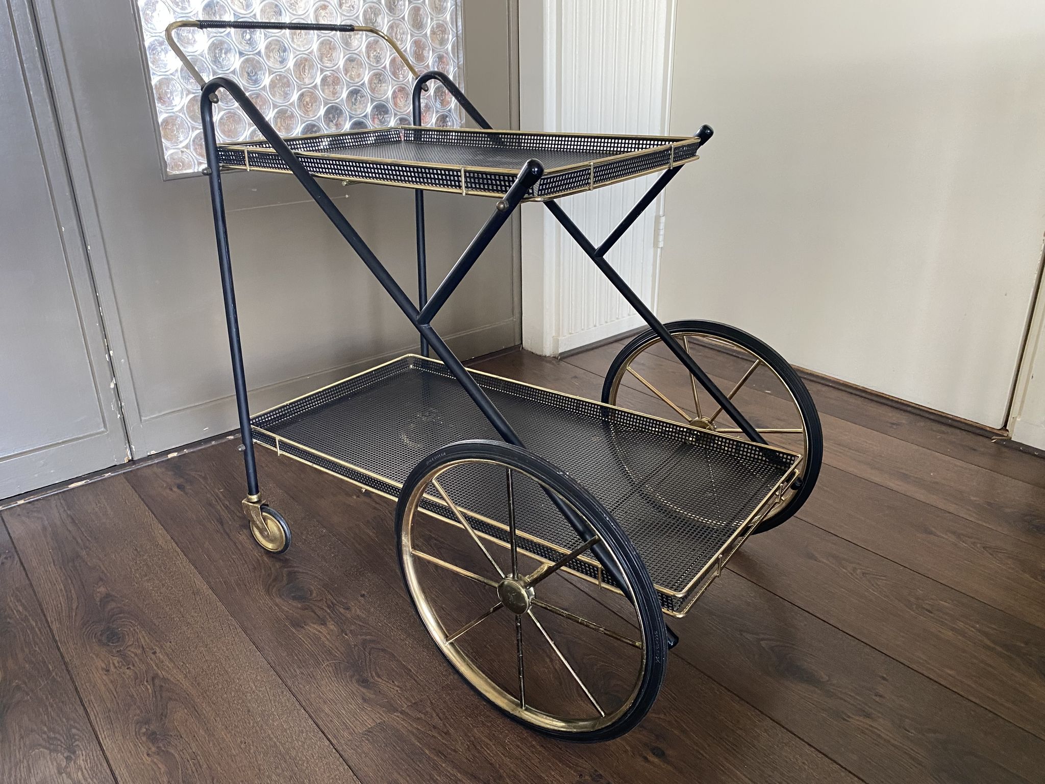Vintage Italian brass and metal bar cart, 1950s