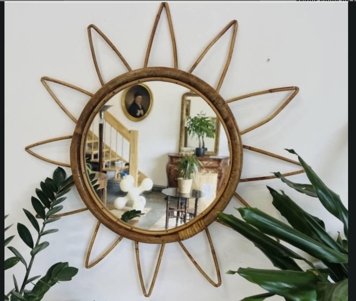 Rattan sun mirror, 1960s
