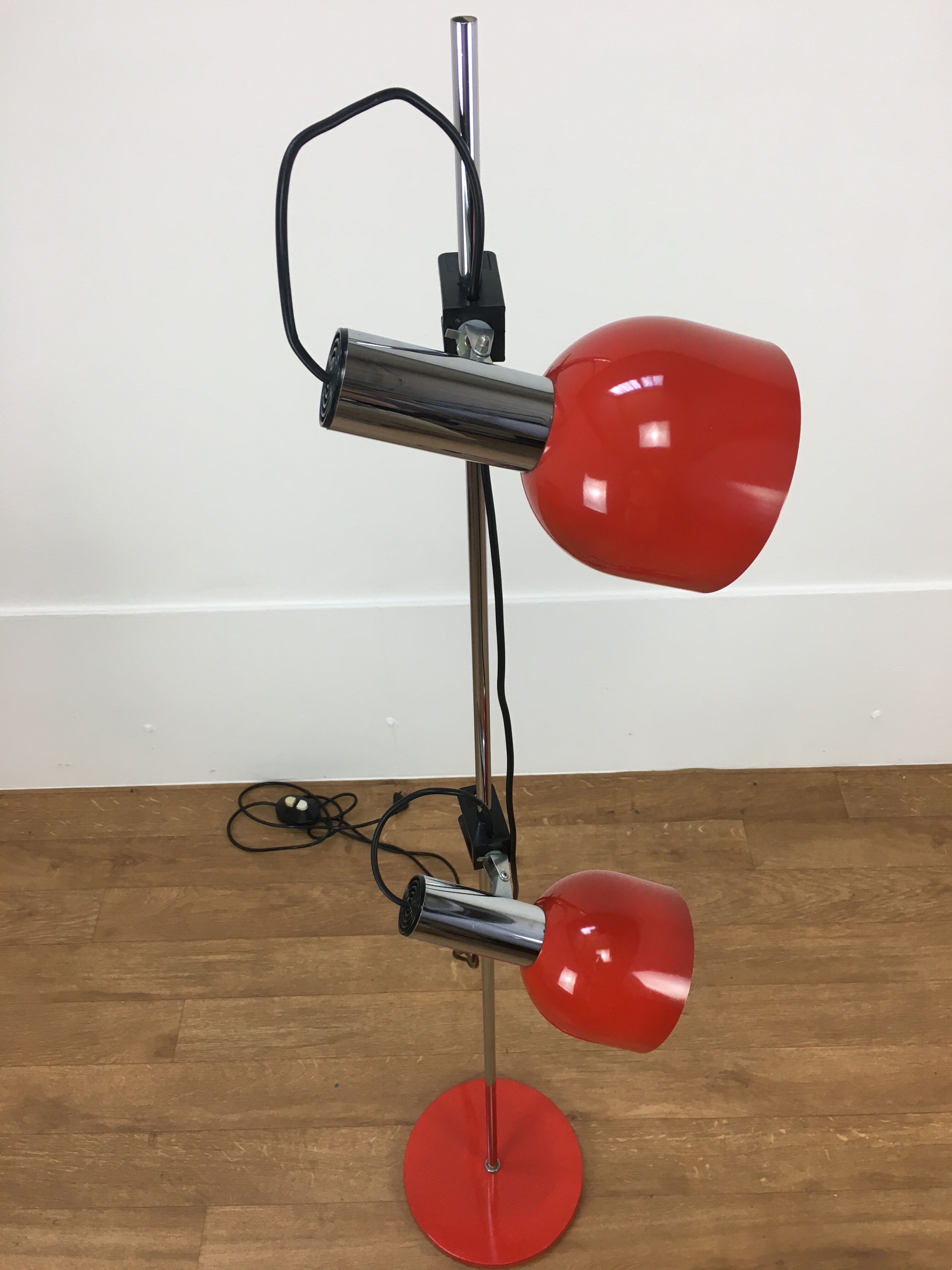 Floor lamp space age 2 spots red and chrome 1970