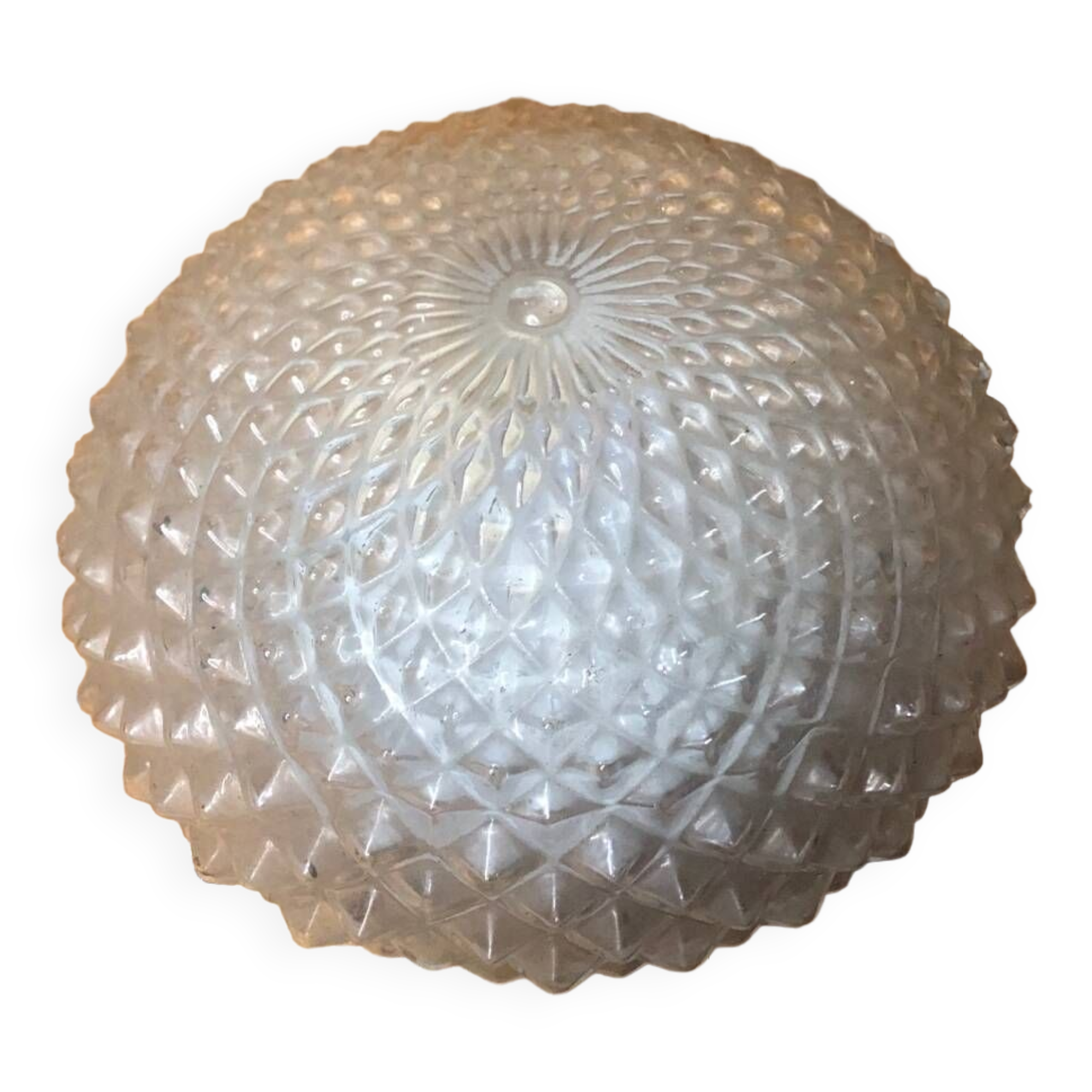 Old molded glass ceiling light + vintage white metal support
