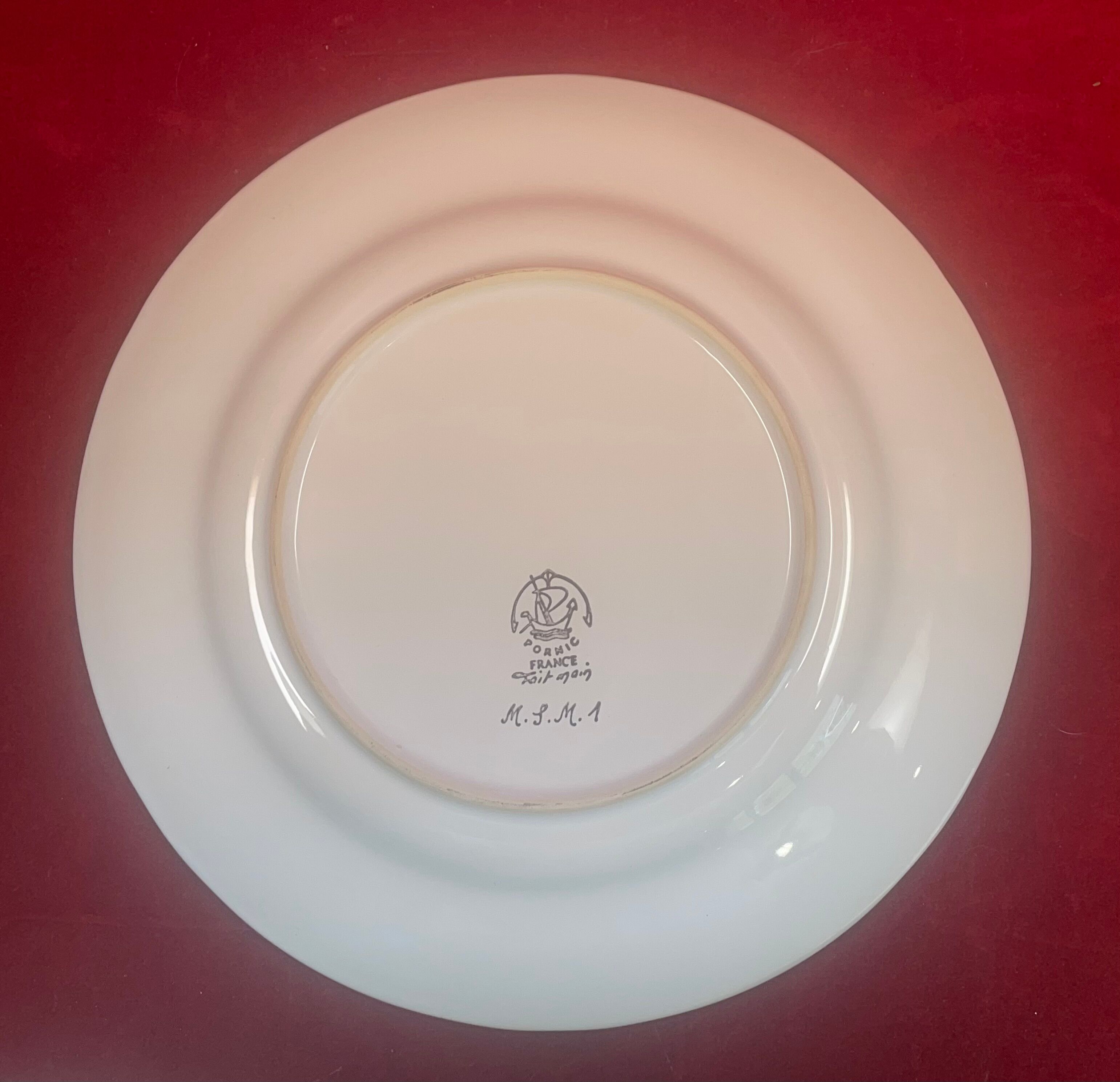 Lot de 3 assiettes décoratives Faïence de Pornic Bouquets coq oiseau  24,5 cm