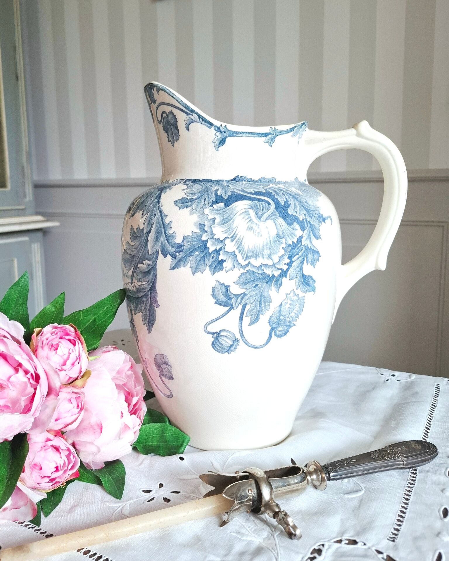 Old pitcher in ironstone faience Longwy