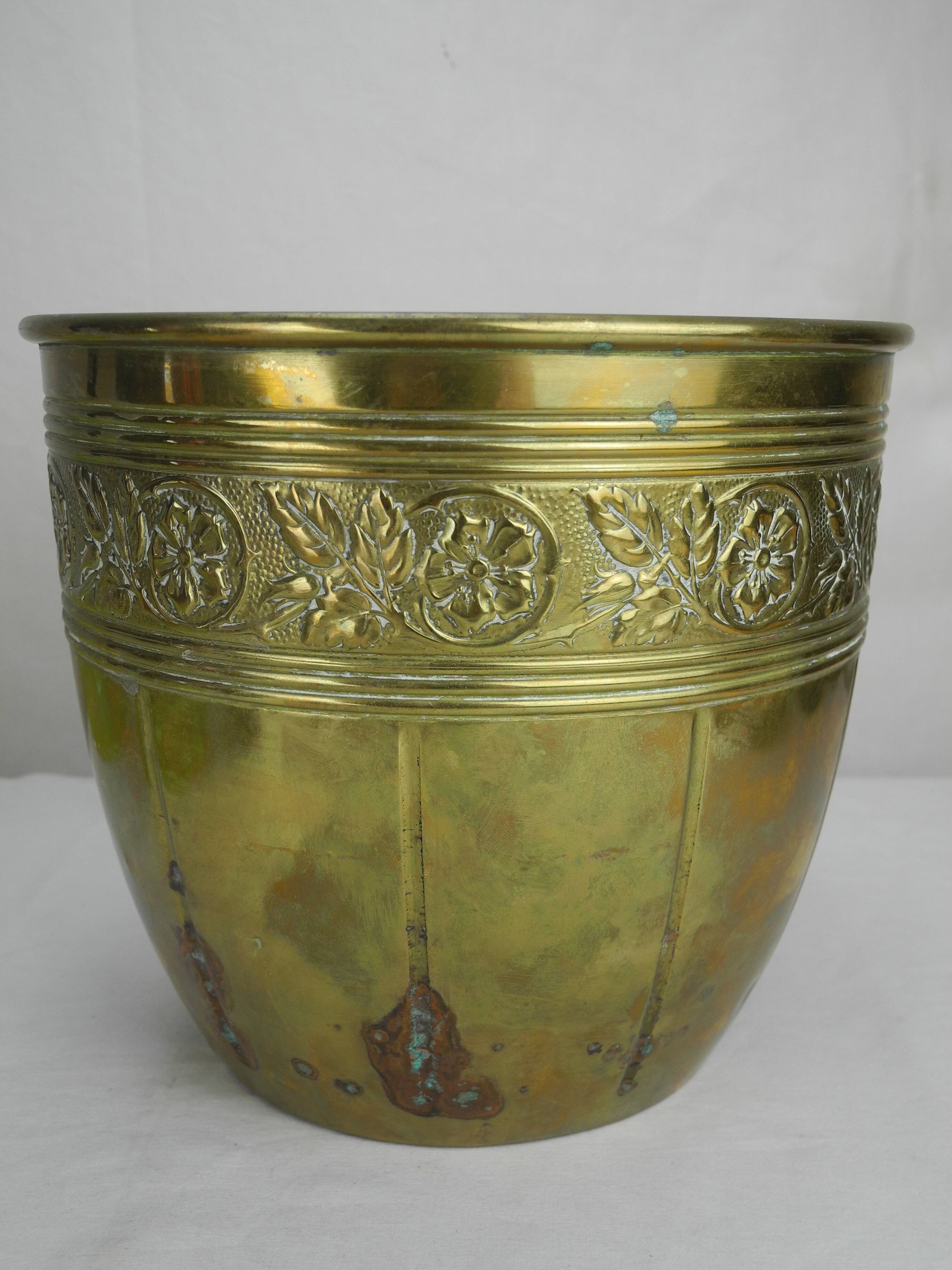 Antique gilded brass flowerpot
