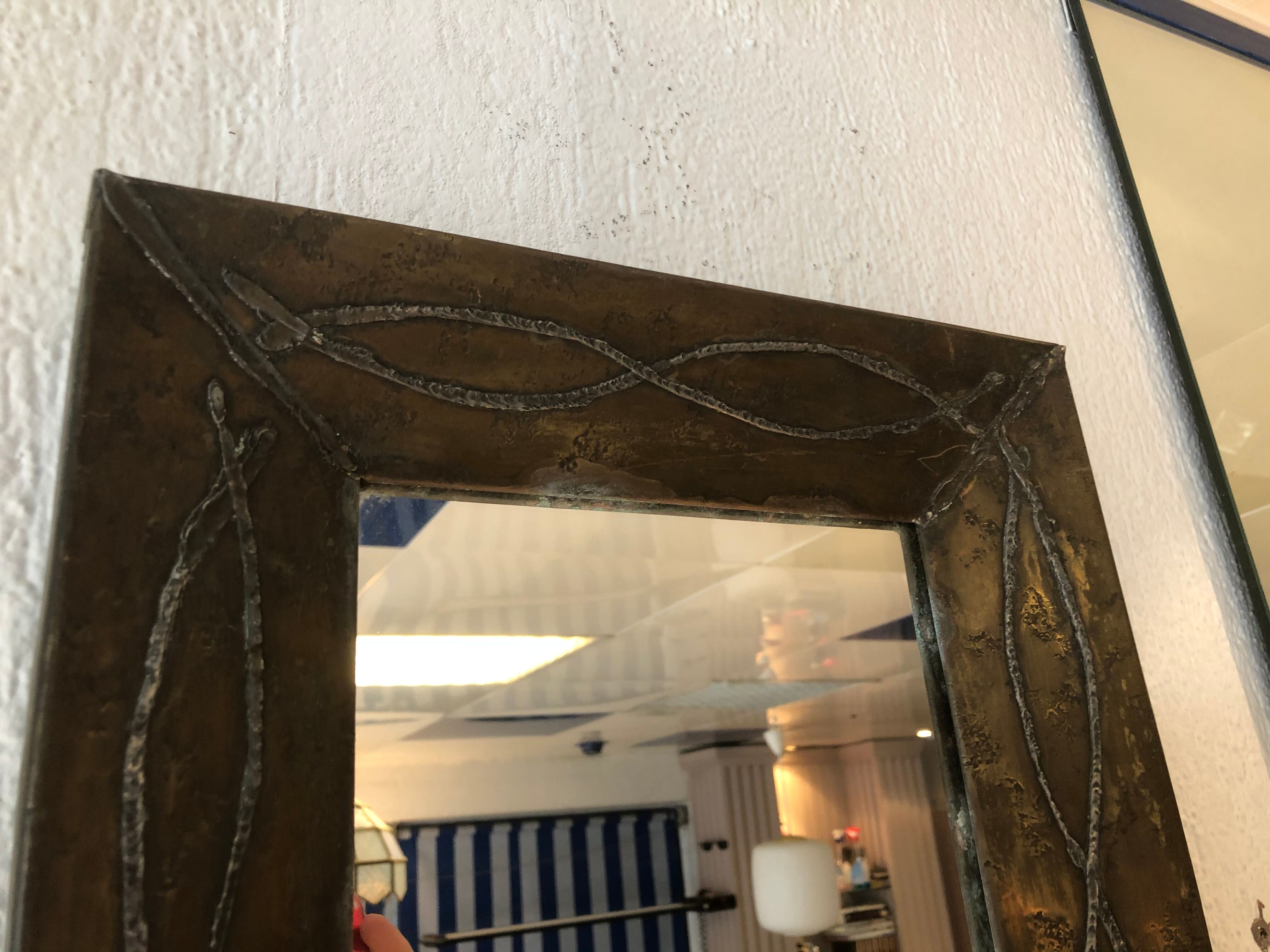 Brutalist mirror in copper and tin circa 1960