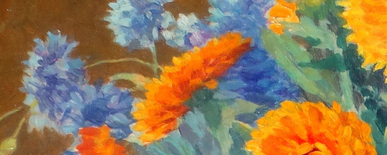 Painting painting Attilio Guffanti, bouquets of flowers on a table oil on canvas