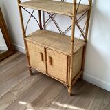 Bookcase shelf in braided wicker, bamboo and rattan