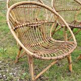 4 "shell" rattan armchairs 1960's