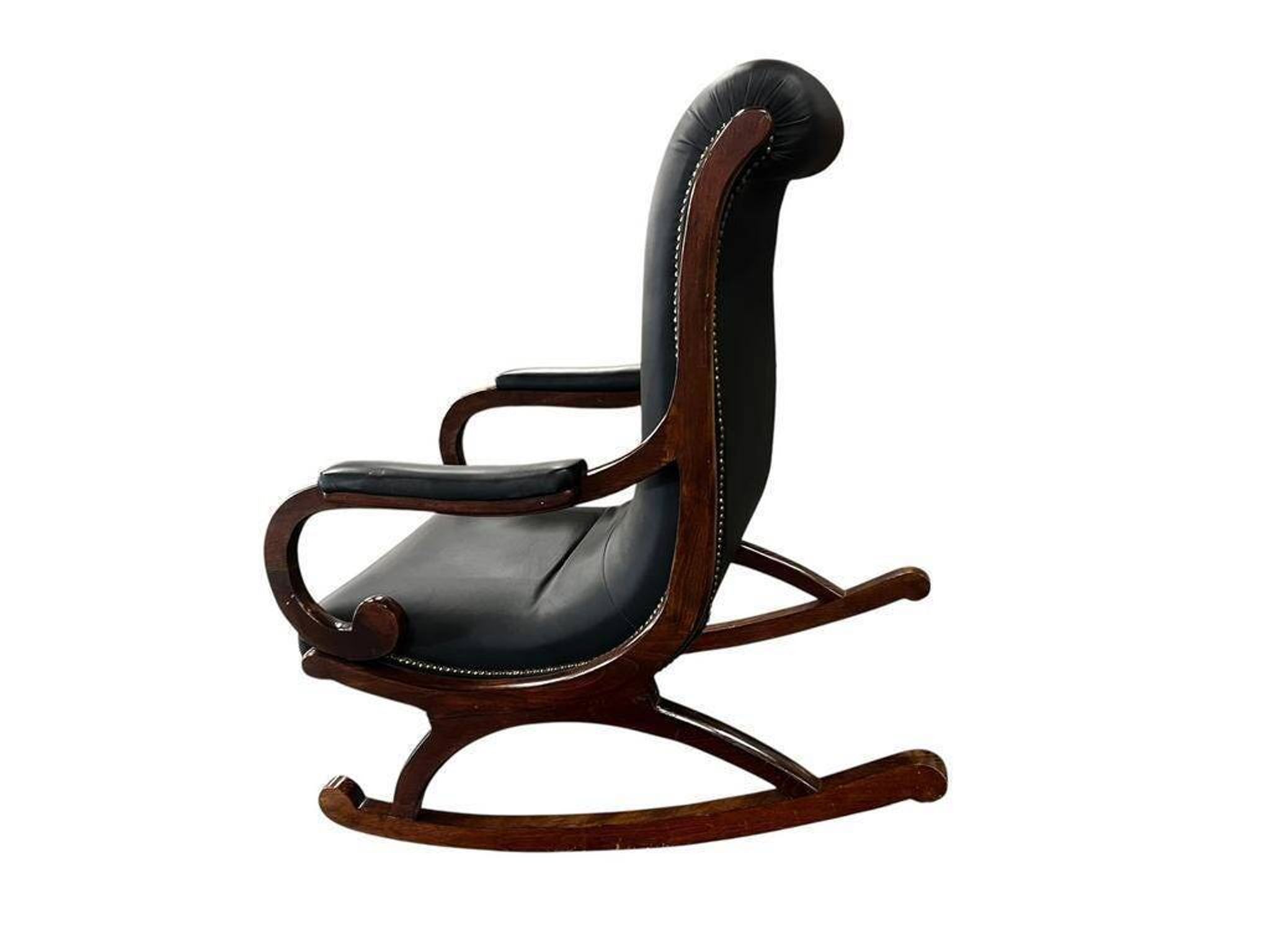 Fauteuil à bascule vintage en cuir noir