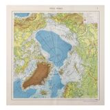 North Pole Arctic Ocean Greenland Iceland vintage map from 1950