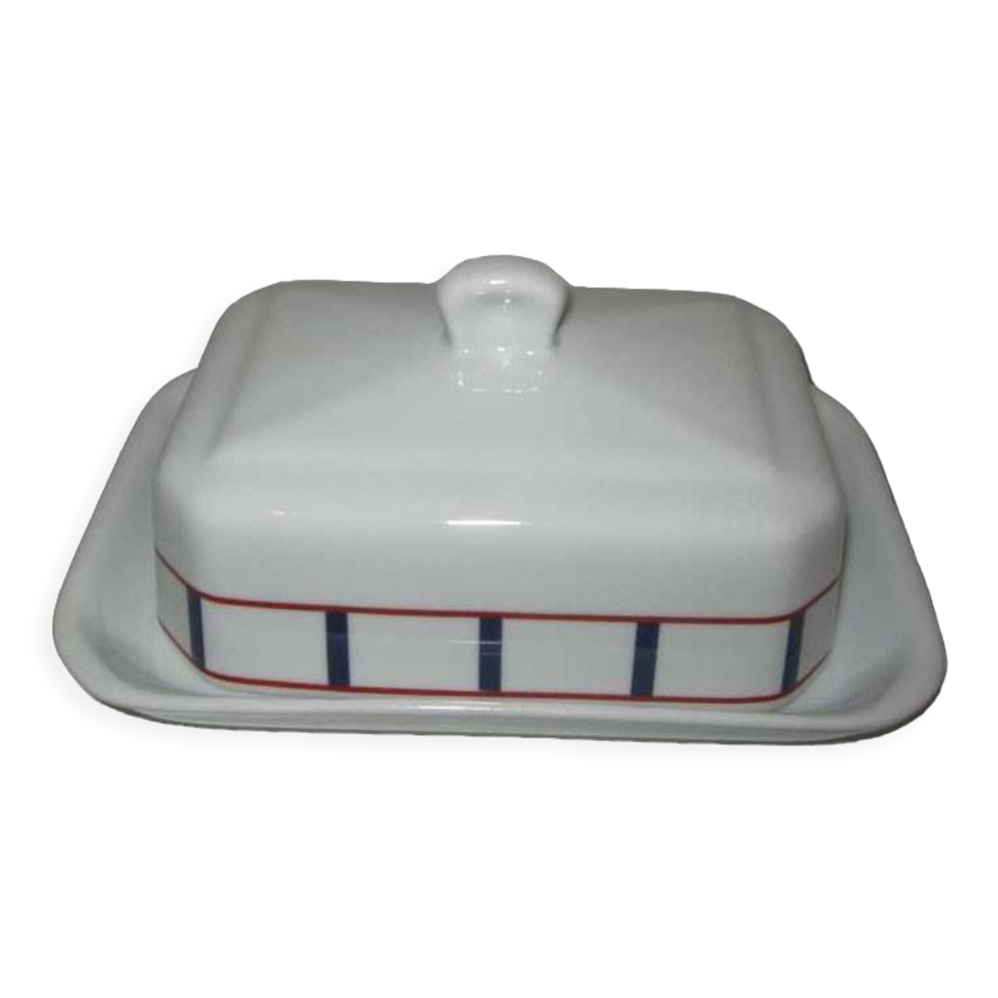Beurrier basque porcelaine bleu et rouge
