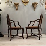 Pair of armchairs with cane bottom of epoch regence xviiieme