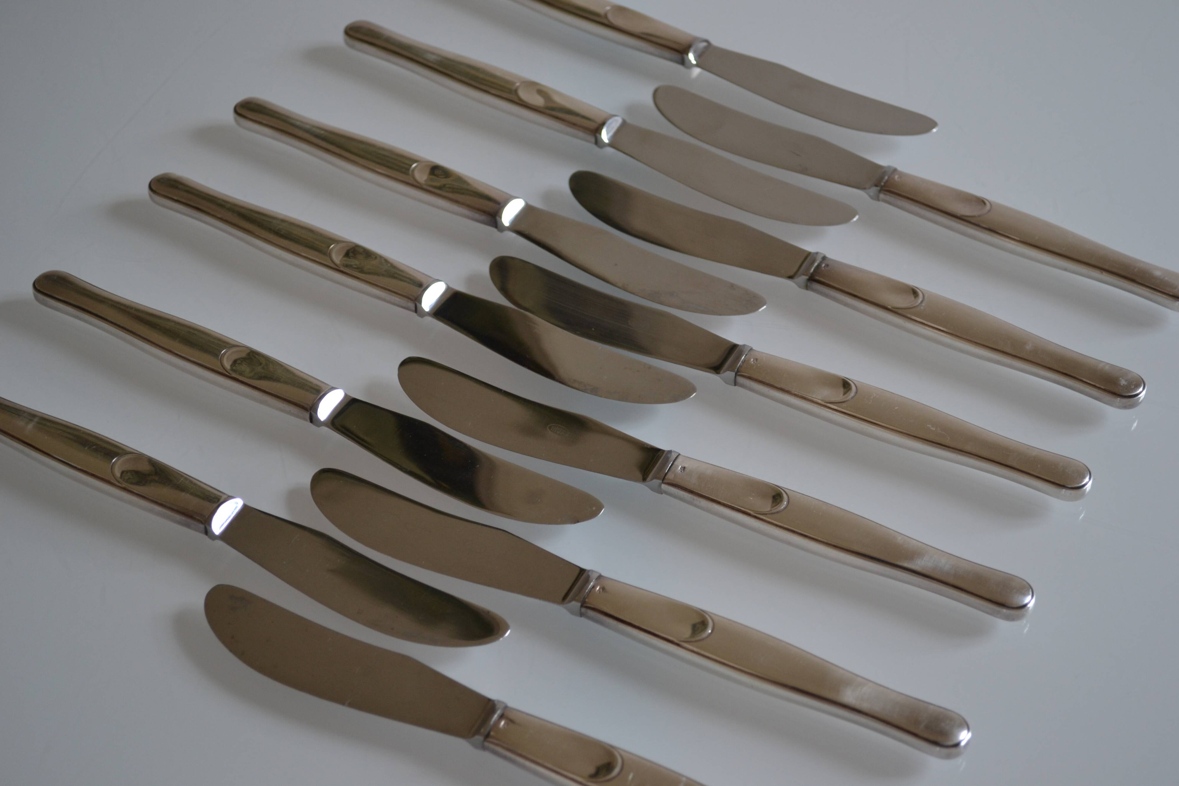12 table knives silver metal handles & stainless steel blades 22 cm