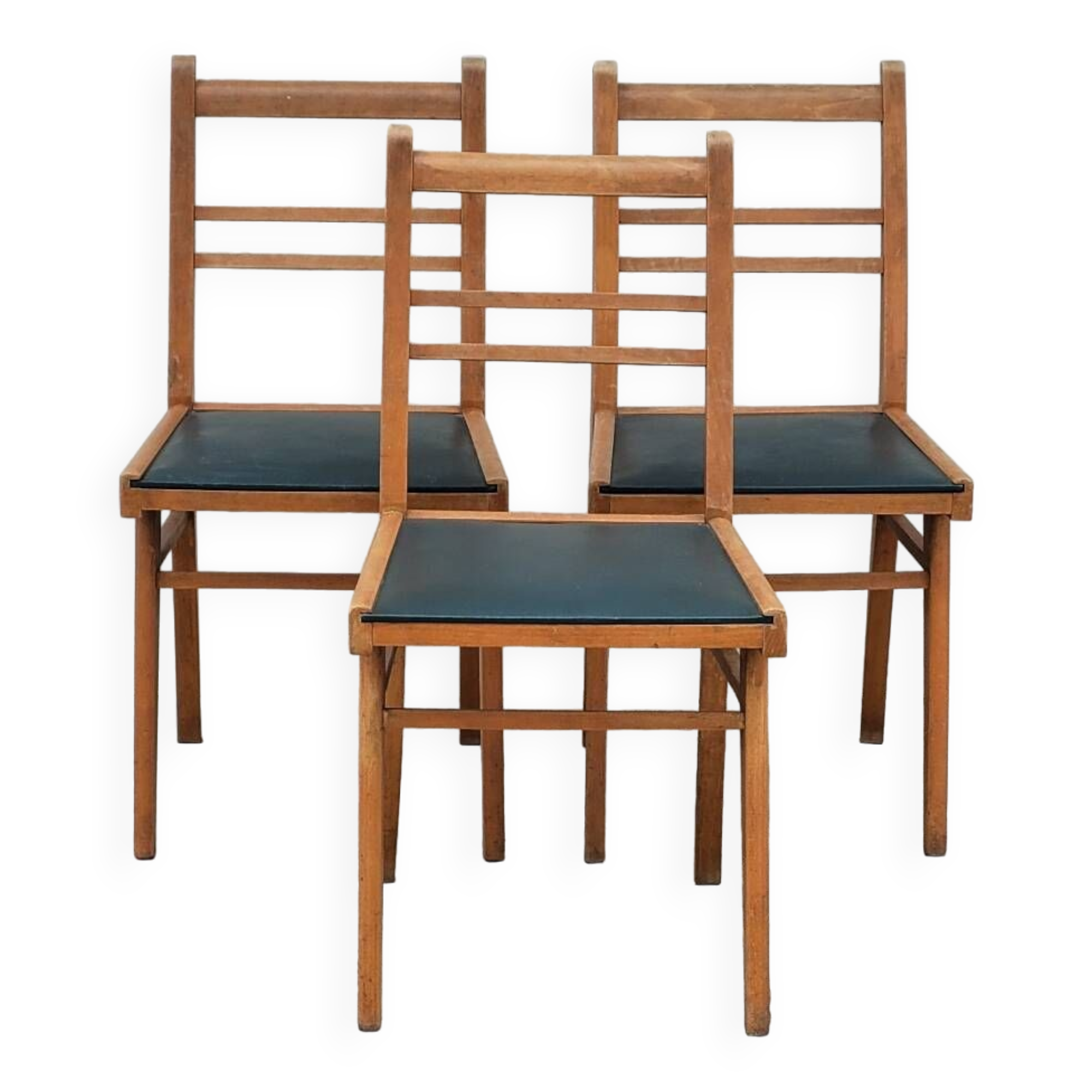 Series of 3 vintage chairs with compass legs - 1950s