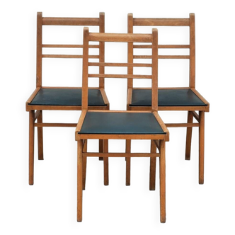 Series of 3 vintage chairs with compass legs - 1950s