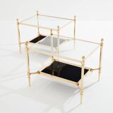 style Maison Jansen paire de tables d’appoint laiton verre opalin 1970