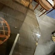 Bamboo leg & smoked glass table